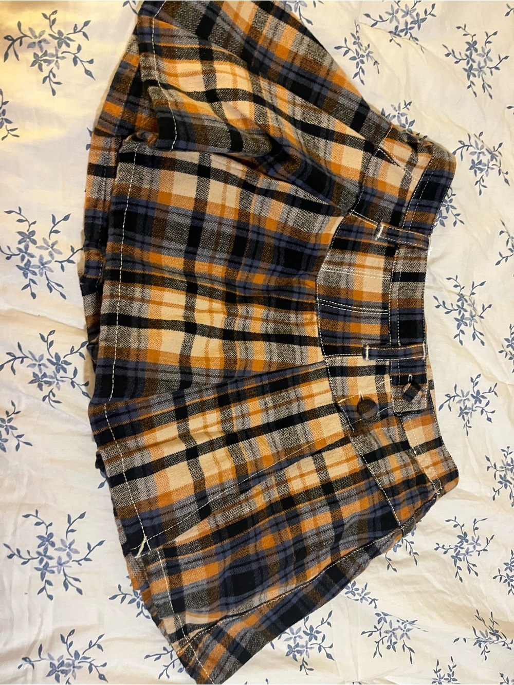 Free People Plaid Mini Skort in Mustard, Navy & Cream